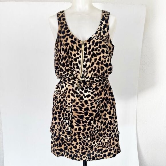 Michael Kors Animal Leopard Print Zip Up Dress with Belt Small - Picture 10 of 10